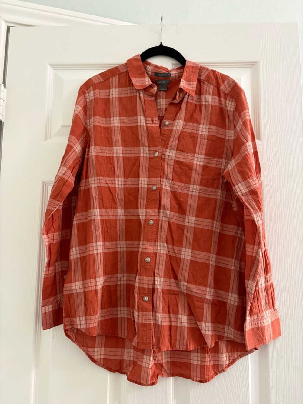 Eddie Bauer Orange Plaid Button-Down Shirt